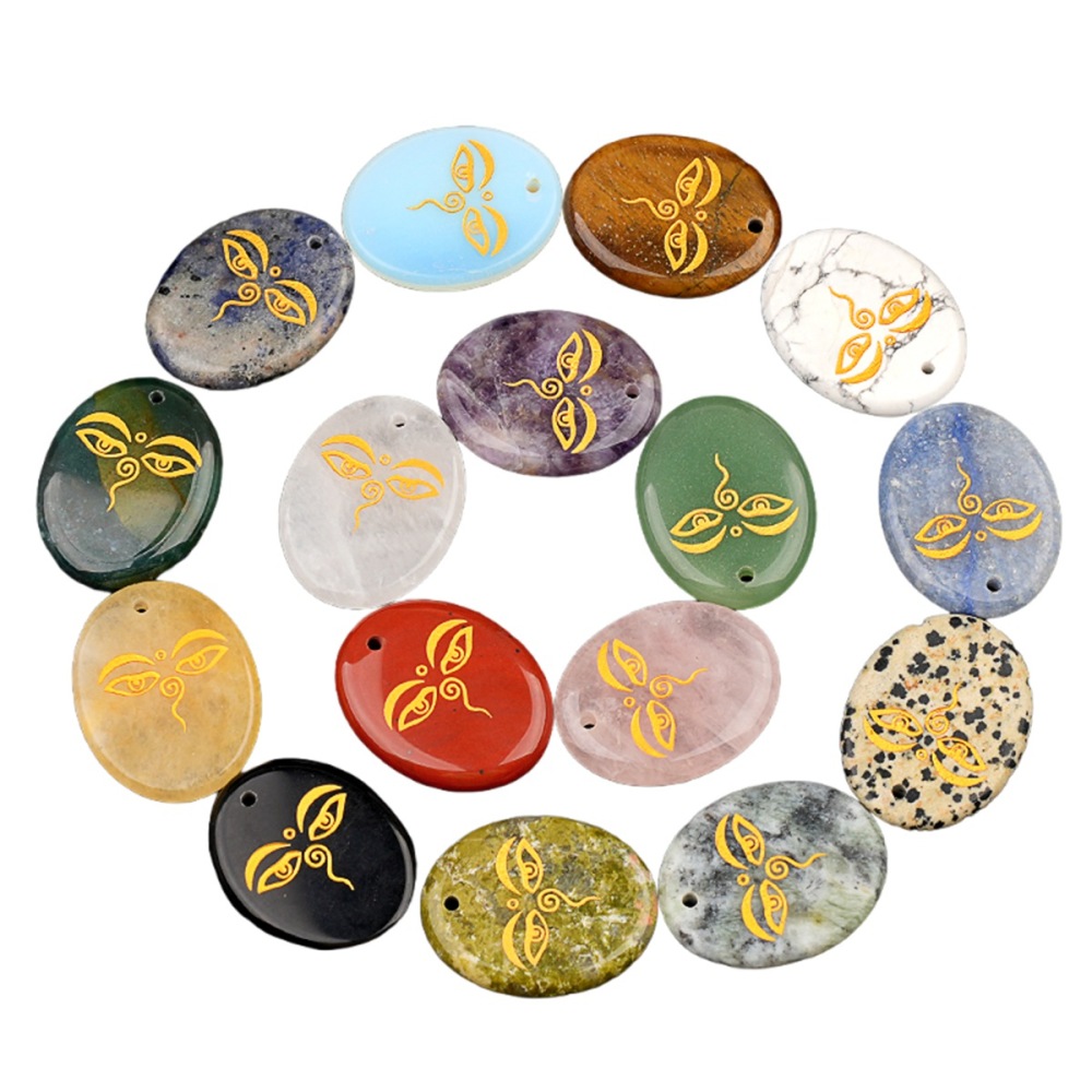 Oval Gemstone Pendant Craved Logo for Making Jewelry 35x45MM Stone Beads Healing Chakra Crystal