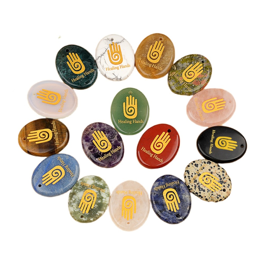 Oval Gemstone Pendant Craved Logo for Making Jewelry 35x45MM Stone Beads Healing Chakra Crystal