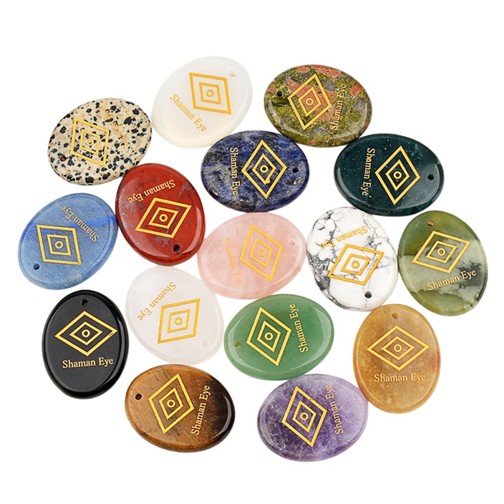 Oval Gemstone Pendant Craved Logo for Making Jewelry 35x45MM Stone Beads Healing Chakra Crystal