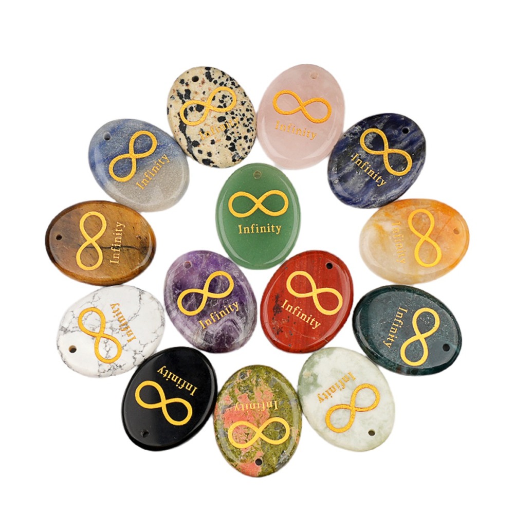 Oval Gemstone Pendant Craved Logo for Making Jewelry 35x45MM Stone Beads Healing Chakra Crystal