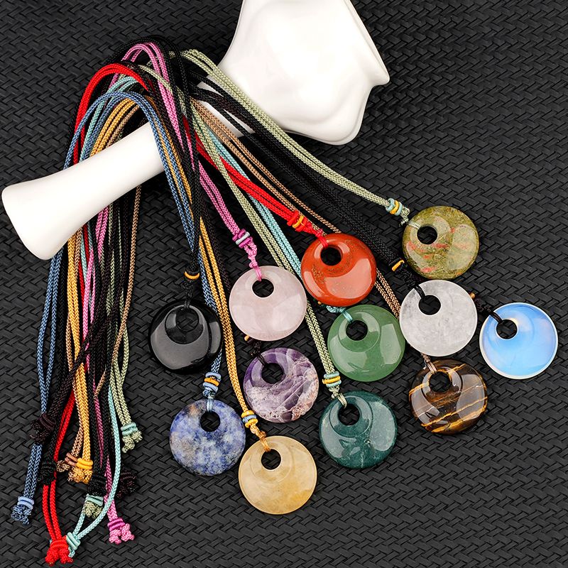 30MM Round Disc Lucky Coin Pingan Pendant Necklace Adjustable Rope