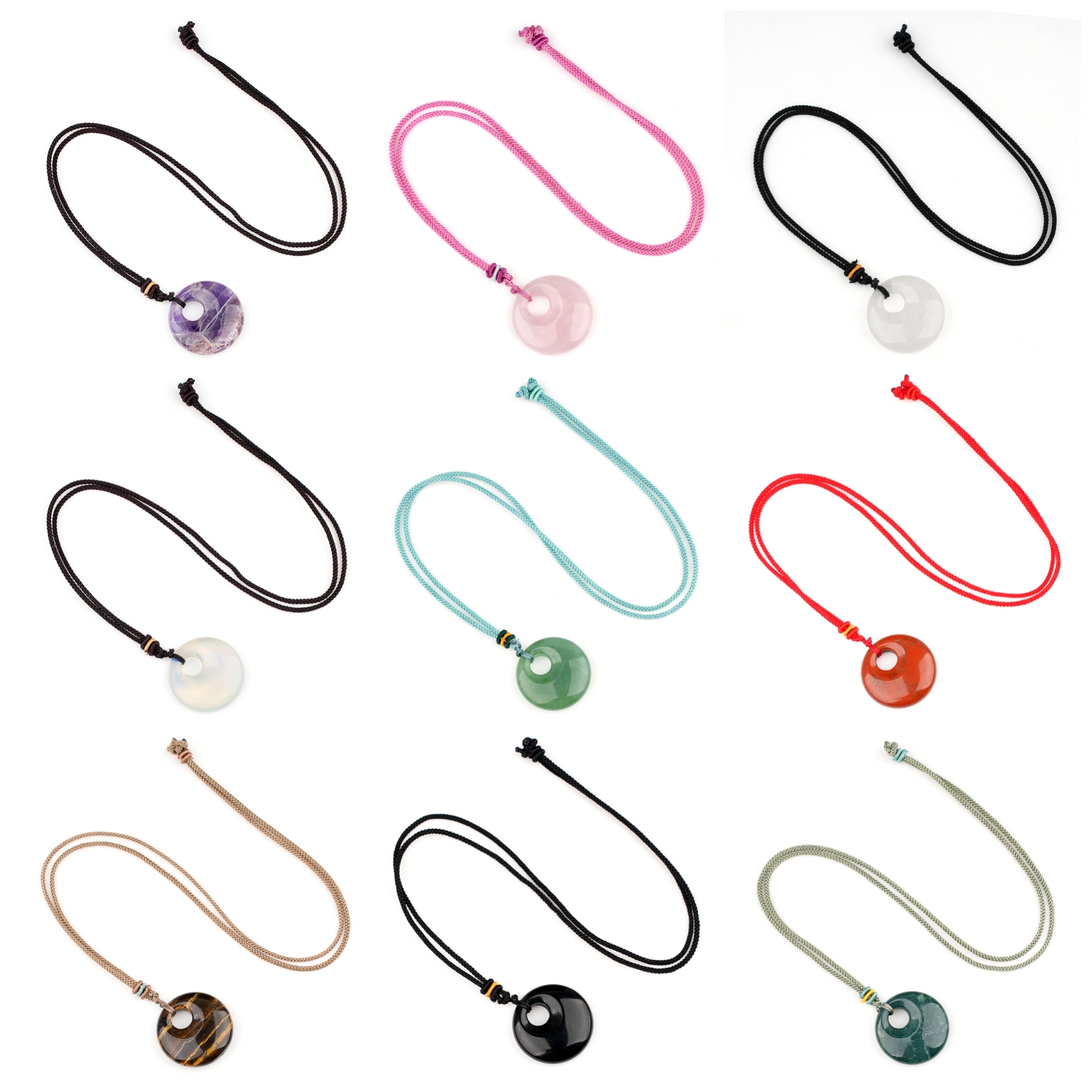 30MM Round Disc Lucky Coin Pingan Pendant Necklace Adjustable Rope