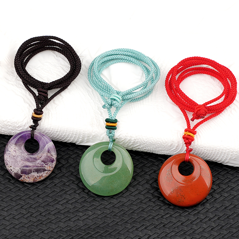 30MM Round Disc Lucky Coin Pingan Pendant Necklace Adjustable Rope