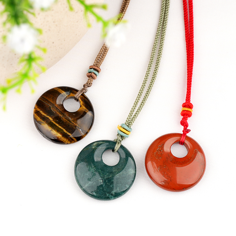 30MM Round Disc Lucky Coin Pingan Pendant Necklace Adjustable Rope
