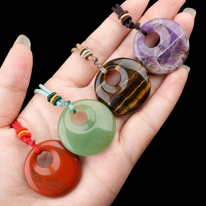 30MM Round Disc Lucky Coin Pingan Pendant Necklace Adjustable Rope
