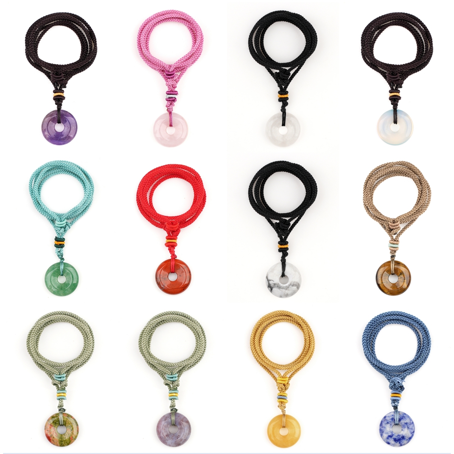 30MM Round Disc Lucky Coin Pingan Pendant Necklace Adjustable Colorful Rope