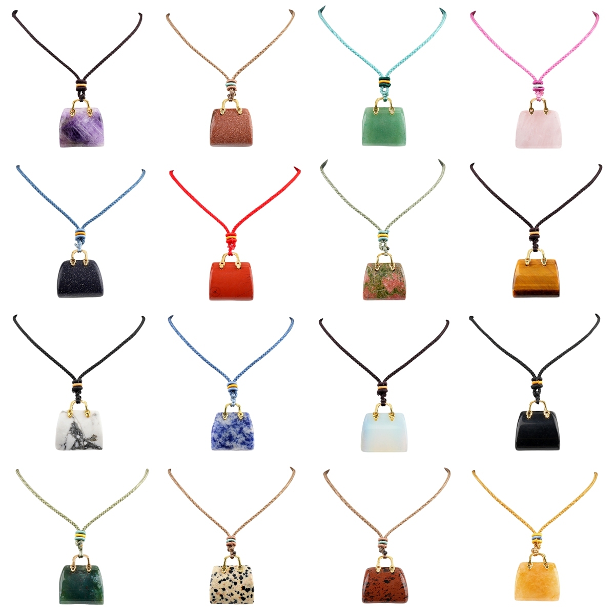 Gold Handbag Gemstone Pendant Necklace Adjustable Rope