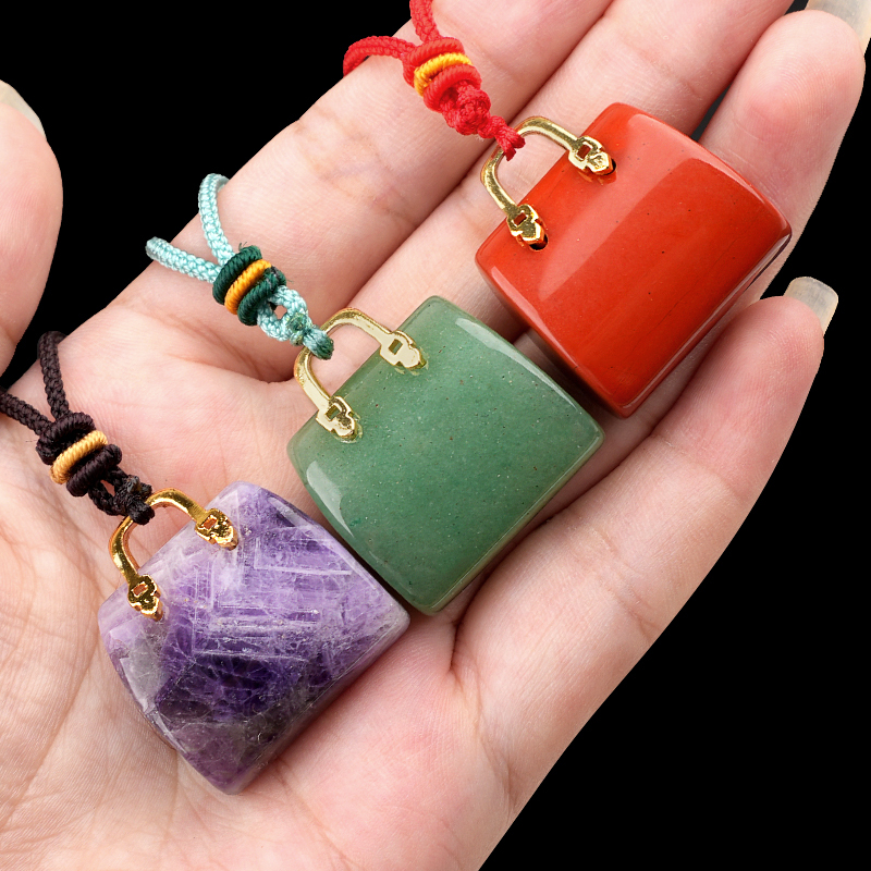 Gold Handbag Gemstone Pendant Necklace Adjustable Rope