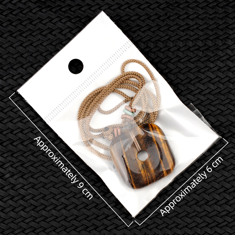 30MM Square Disc Lucky Coin Pingan Pendant Necklace Adjustable Color Rope