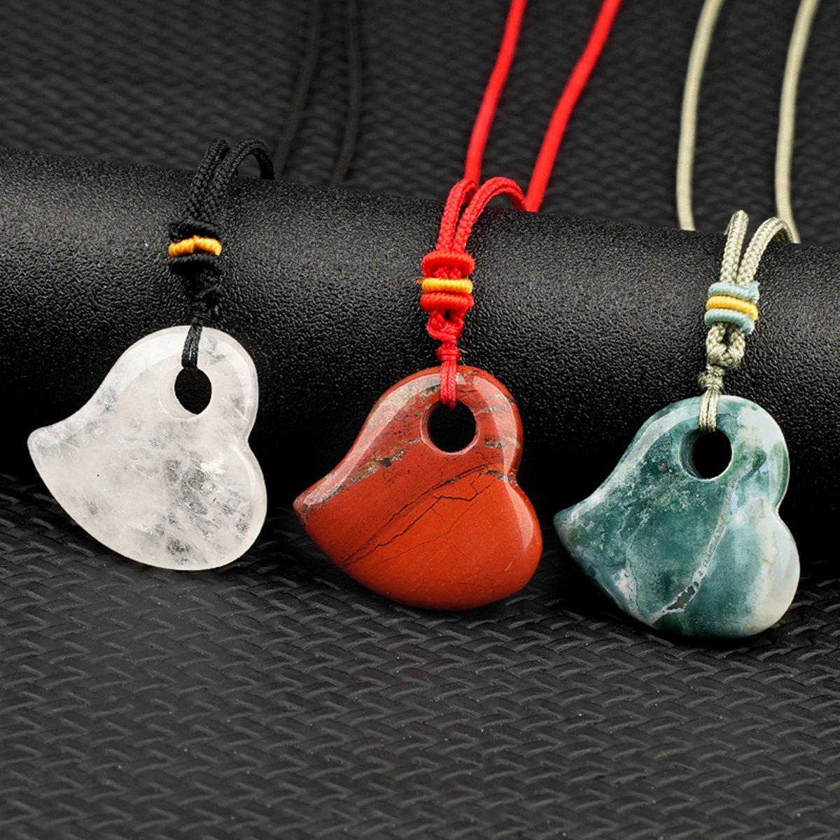 30MM Love Heart Stone Pendant Necklace Adjustable Colorful Rope