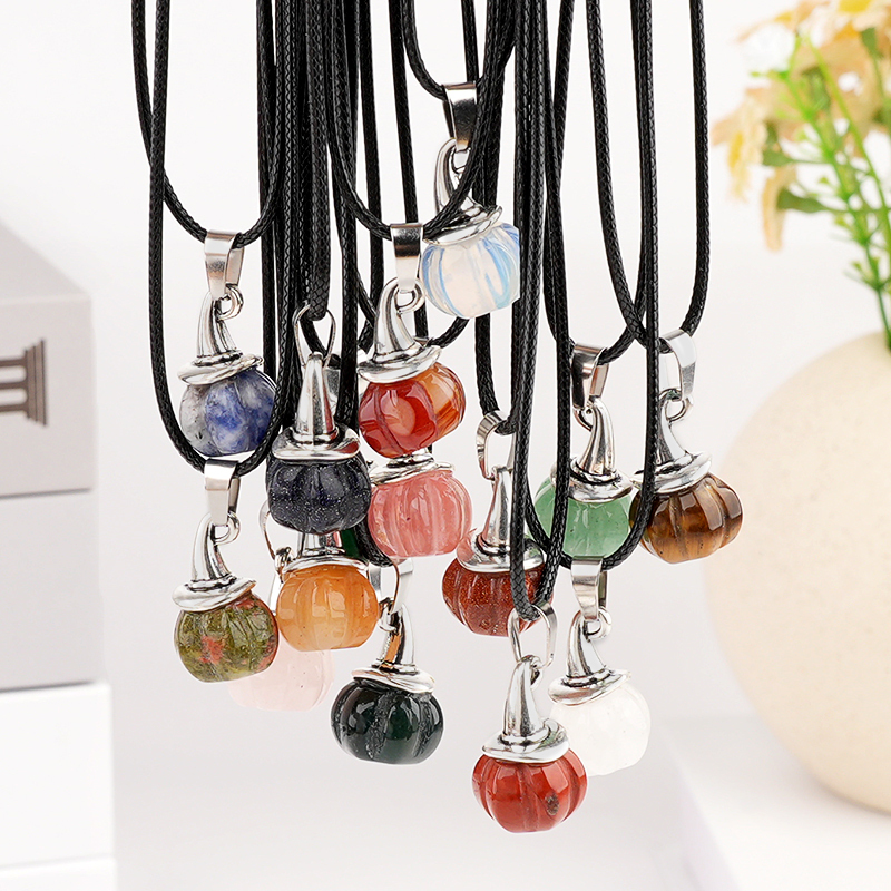 Silver Mini Pumpkin Wizard Hat Gemstone Pendant for Making Jewelry