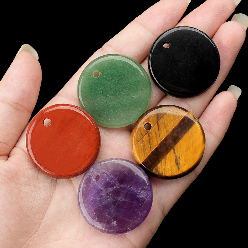 30MM Flat Round Gemstone Disc Pendant for Making Jewelry