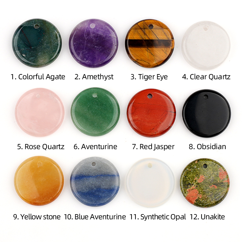 30MM Flat Round Gemstone Disc Pendant for Making Jewelry
