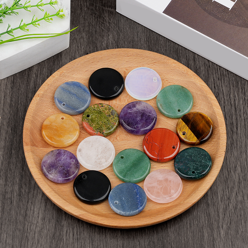 30MM Flat Round Gemstone Disc Pendant for Making Jewelry