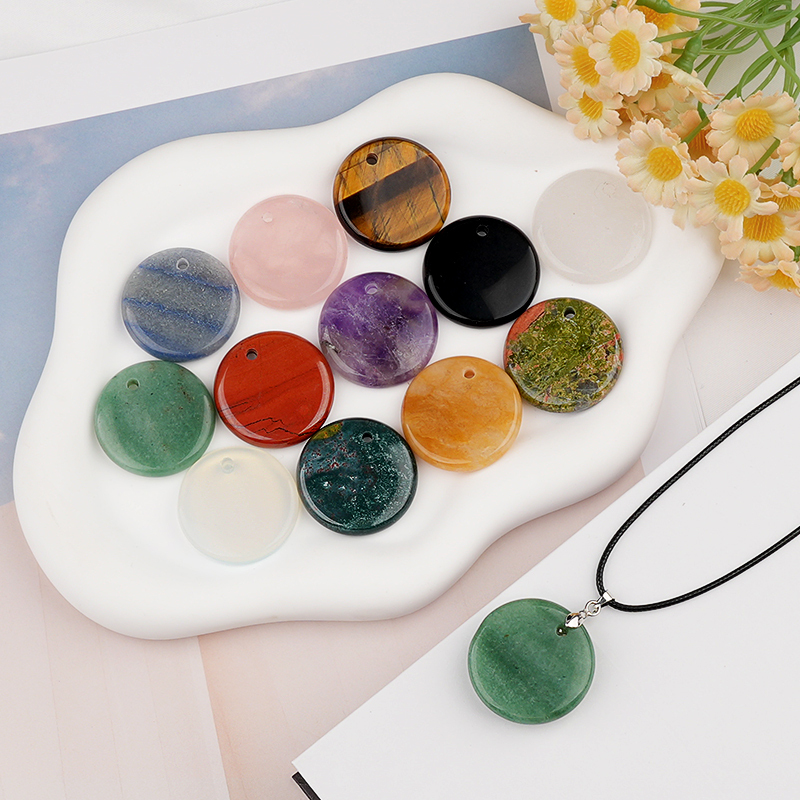30MM Flat Round Gemstone Disc Pendant for Making Jewelry