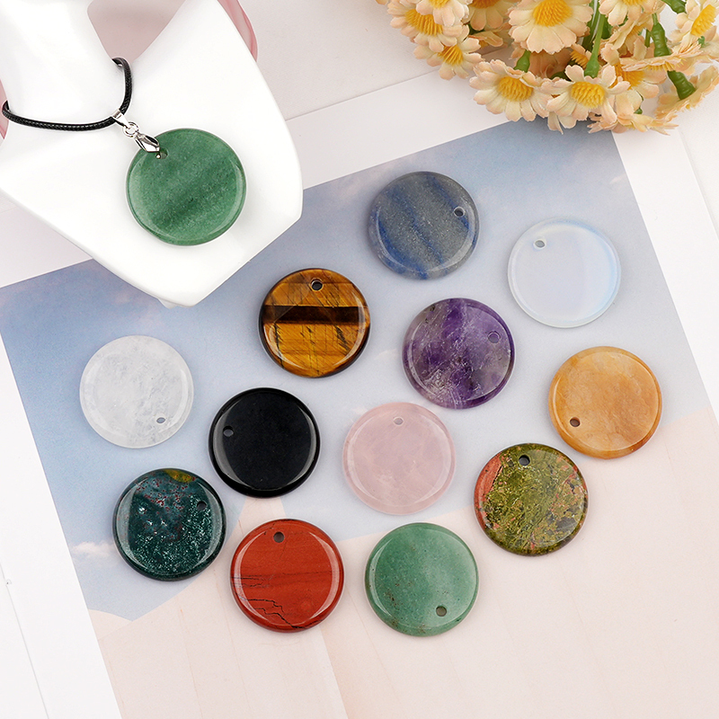 30MM Flat Round Gemstone Disc Pendant for Making Jewelry