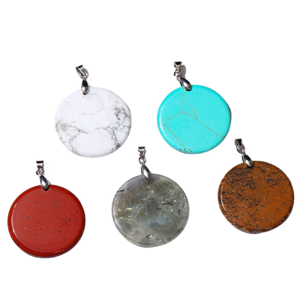 30MM Flat Round Gemstone Disc Pendant Silver Finding Clasp for Making Jewelry