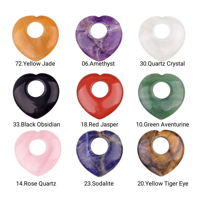 Gemstone 40MM Love Heart Stone Pendant Necklace Adjustable Rope