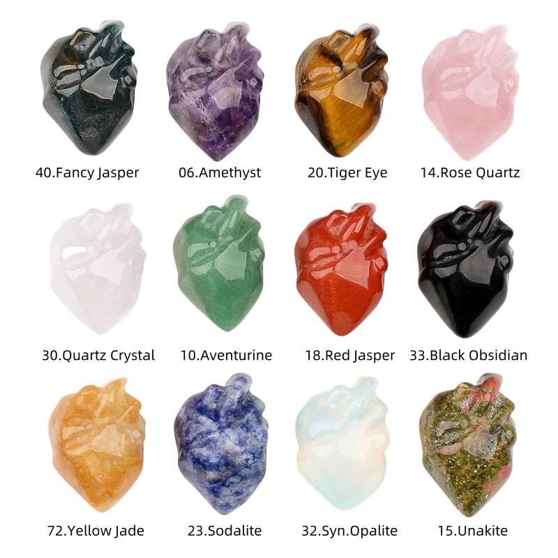 Handmade Craved Heart Shape Gemstone Decoration
