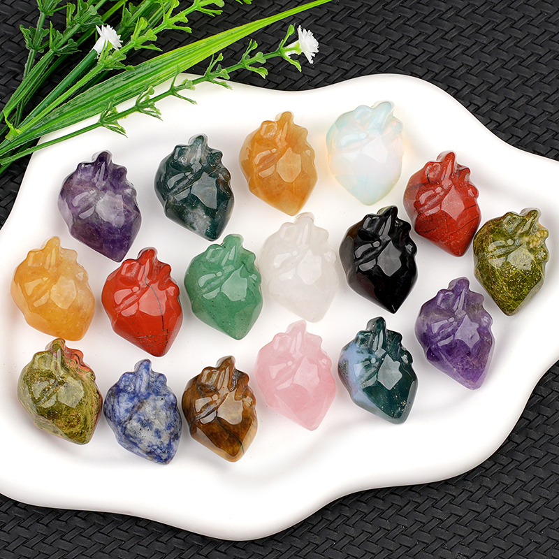 Handmade Craved Heart Shape Gemstone Decoration