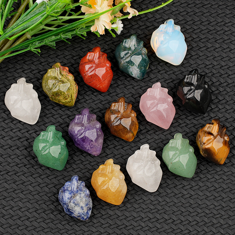 Handmade Craved Heart Shape Gemstone Decoration