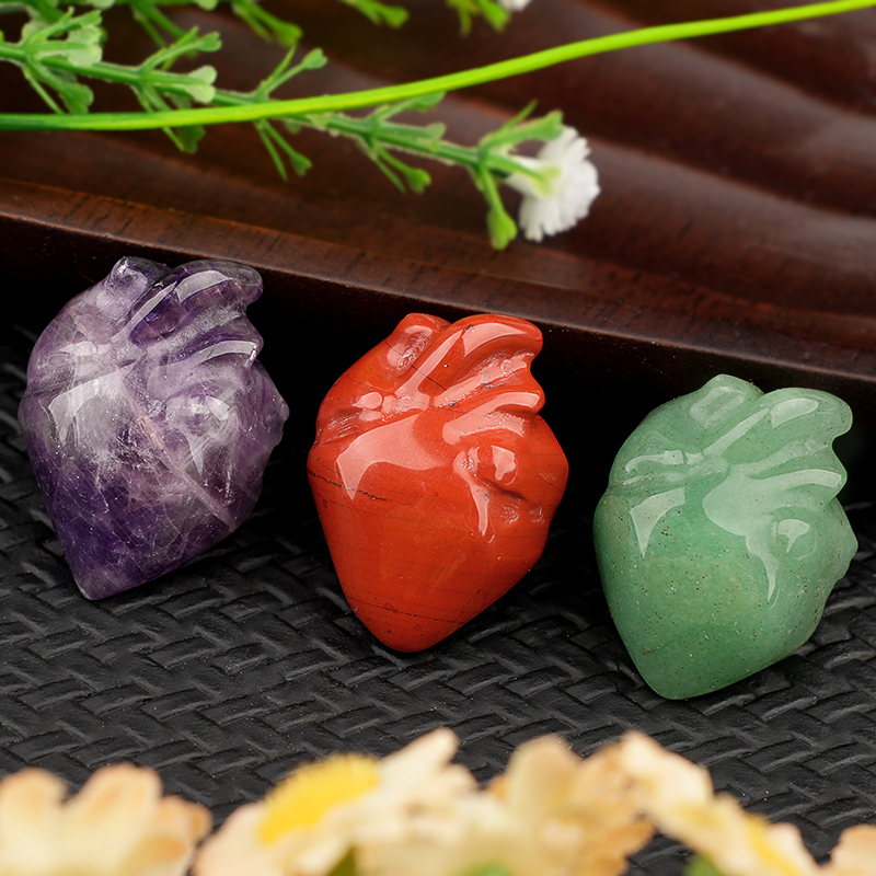 Handmade Craved Heart Shape Gemstone Decoration