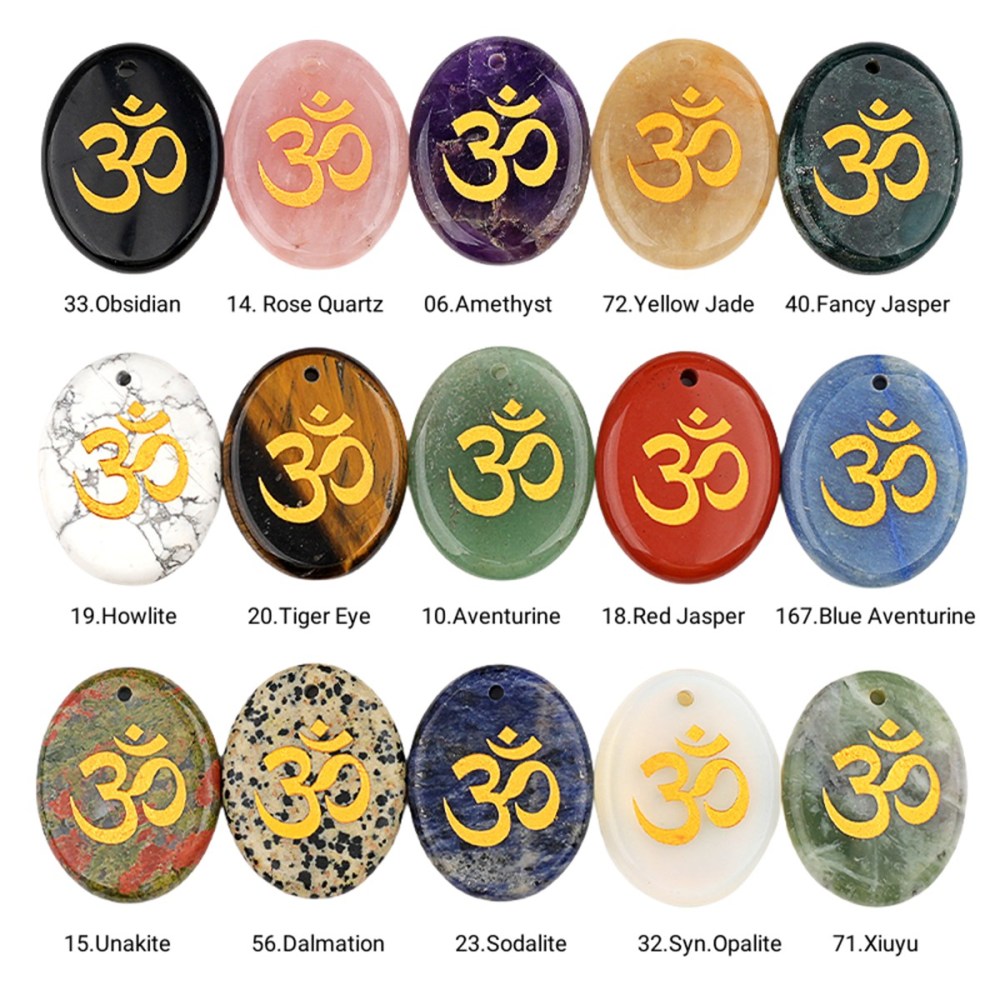 Oval Gemstone Pendant Craved Logo for Making Jewelry 35x45MM Stone Beads Healing Chakra Crystal