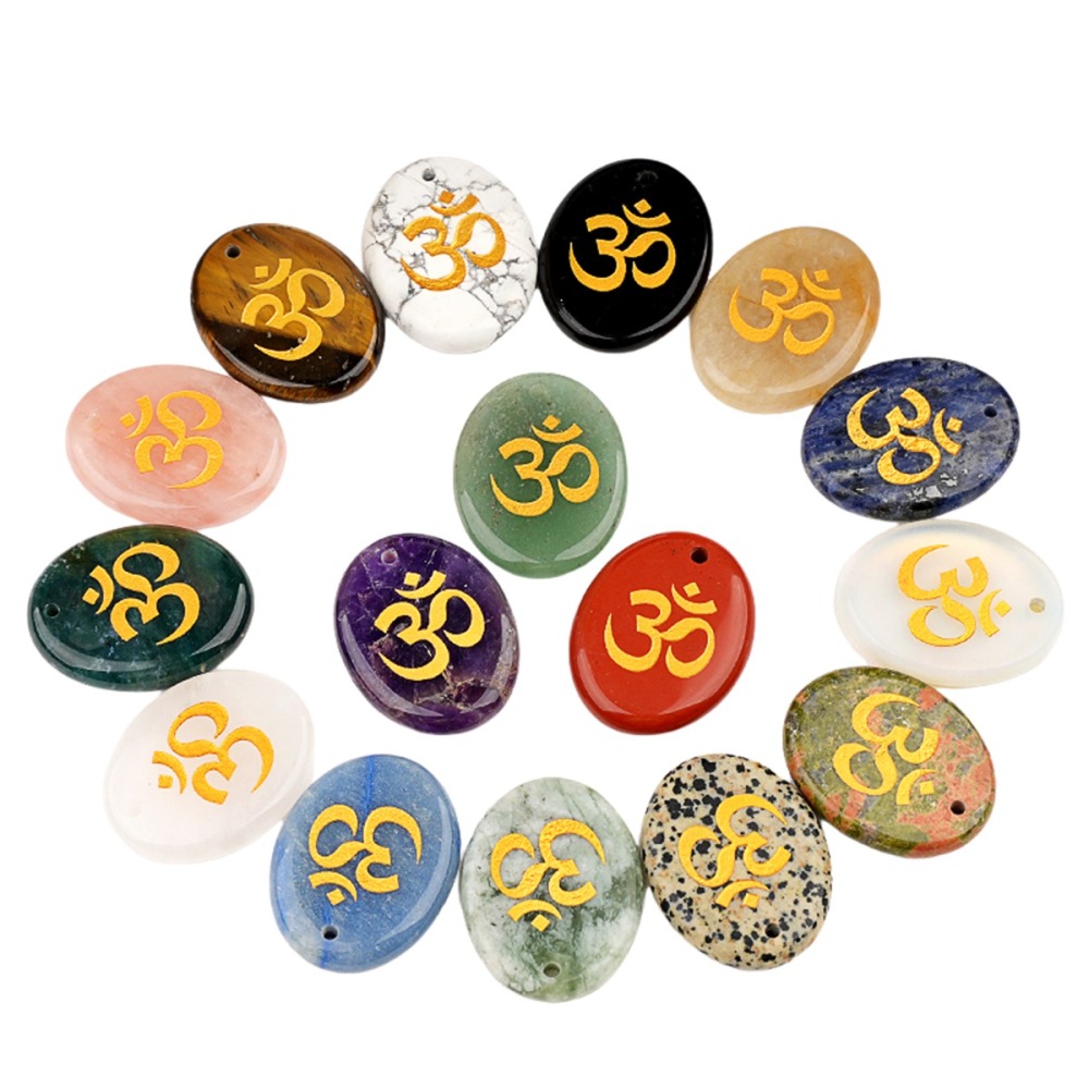 Oval Gemstone Pendant Craved Logo for Making Jewelry 35x45MM Stone Beads Healing Chakra Crystal