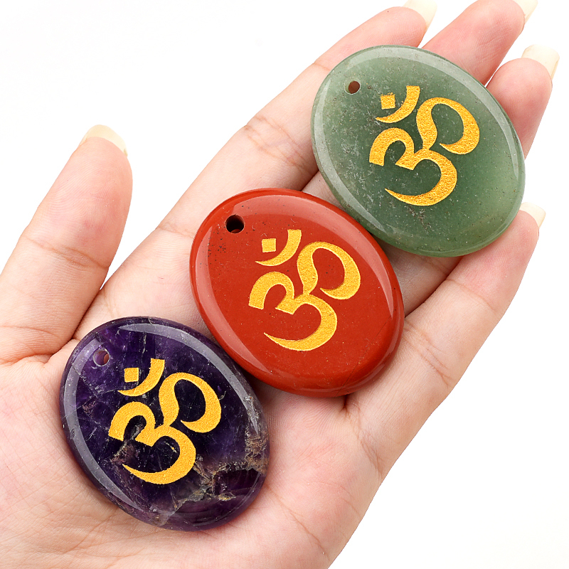 Oval Gemstone Pendant Craved Logo for Making Jewelry 35x45MM Stone Beads Healing Chakra Crystal