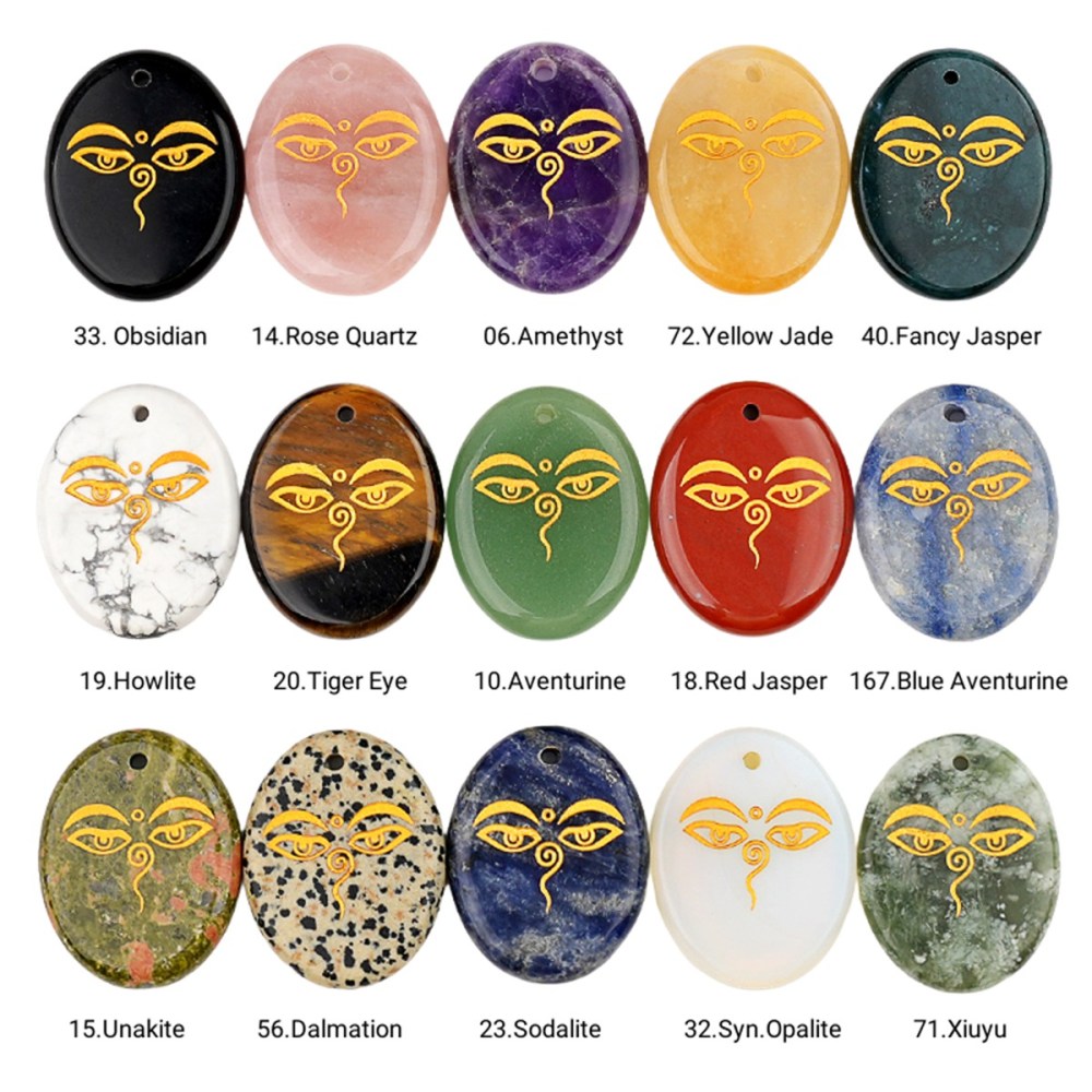 Oval Gemstone Pendant Craved Logo for Making Jewelry 35x45MM Stone Beads Healing Chakra Crystal