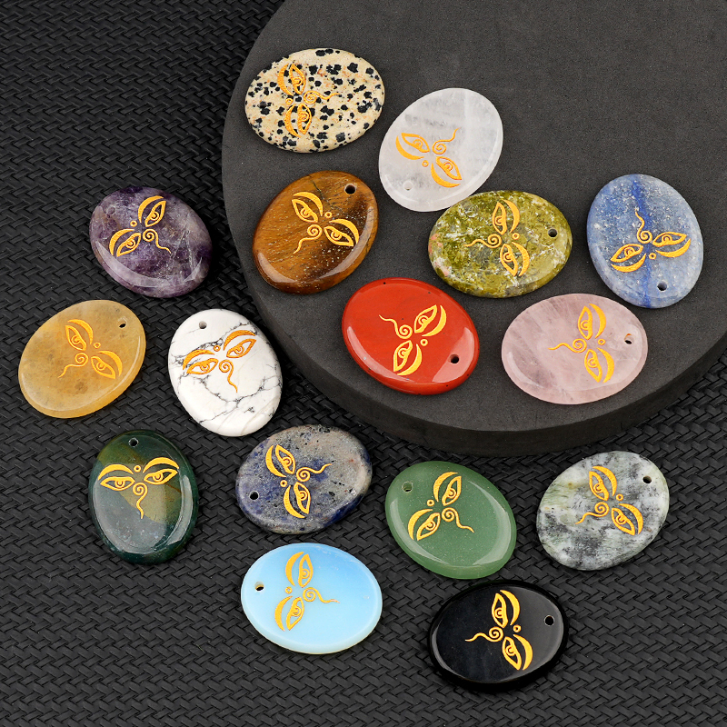 Oval Gemstone Pendant Craved Logo for Making Jewelry 35x45MM Stone Beads Healing Chakra Crystal