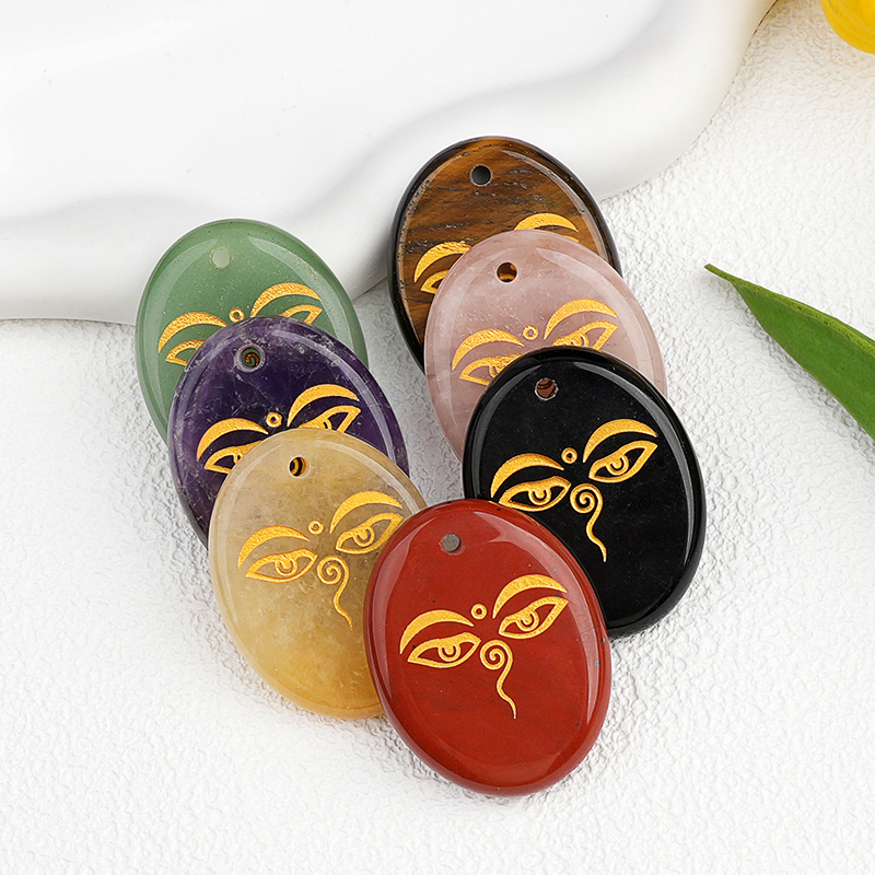 Oval Gemstone Pendant Craved Logo for Making Jewelry 35x45MM Stone Beads Healing Chakra Crystal