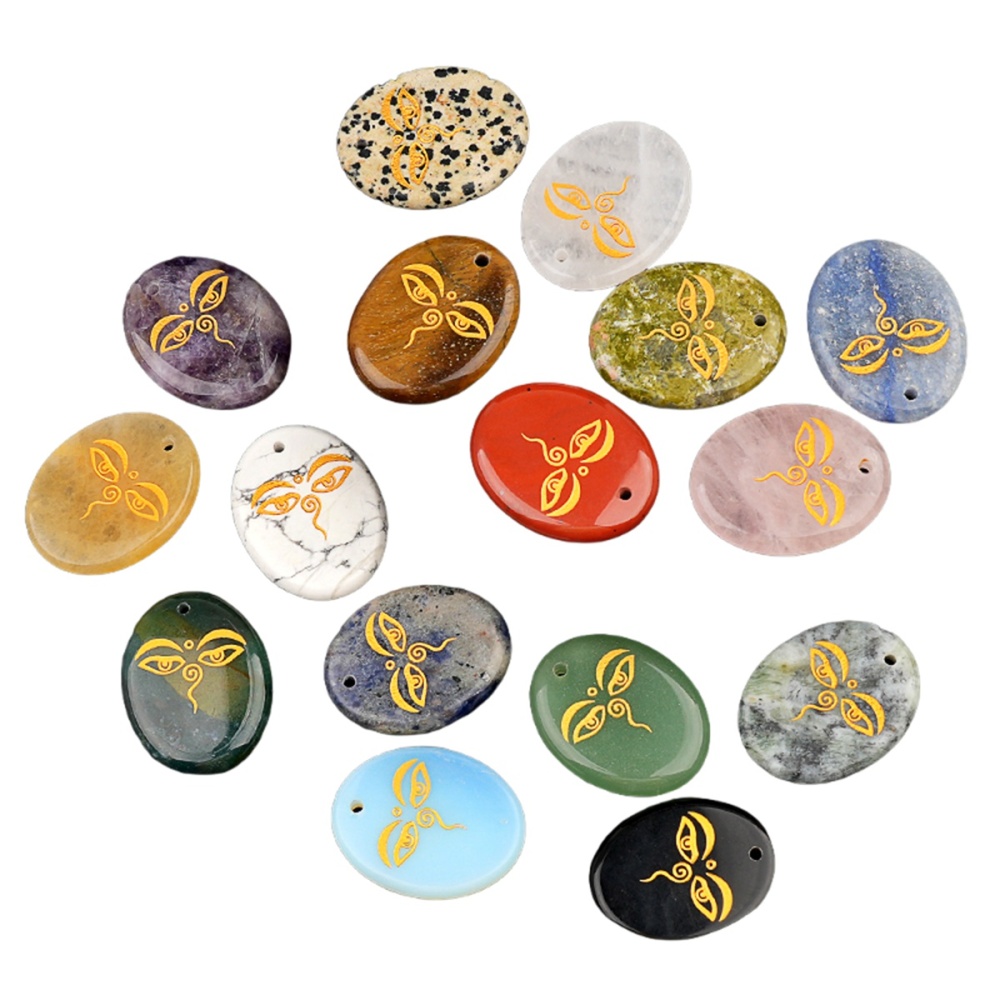 Oval Gemstone Pendant Craved Logo for Making Jewelry 35x45MM Stone Beads Healing Chakra Crystal