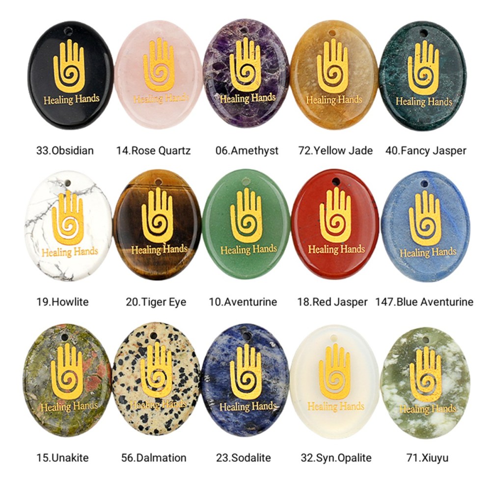 Oval Gemstone Pendant Craved Logo for Making Jewelry 35x45MM Stone Beads Healing Chakra Crystal