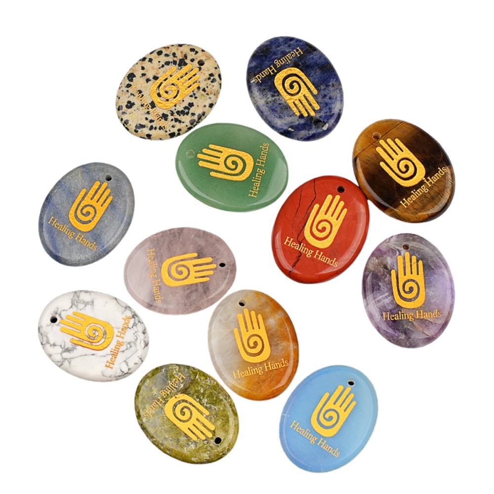 Oval Gemstone Pendant Craved Logo for Making Jewelry 35x45MM Stone Beads Healing Chakra Crystal