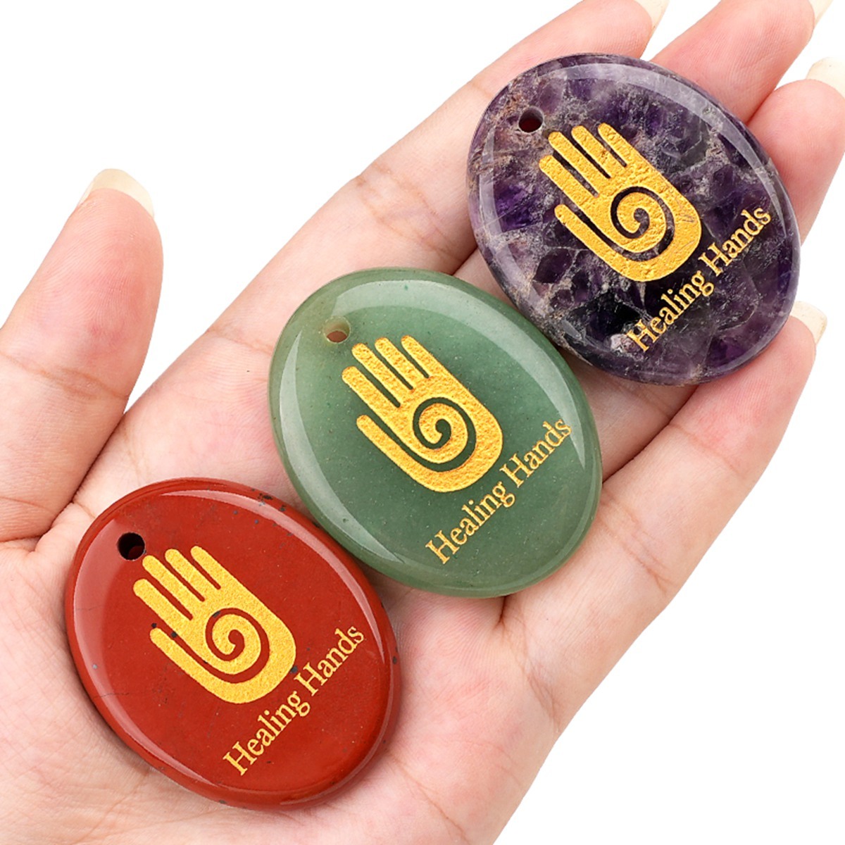 Oval Gemstone Pendant Craved Logo for Making Jewelry 35x45MM Stone Beads Healing Chakra Crystal