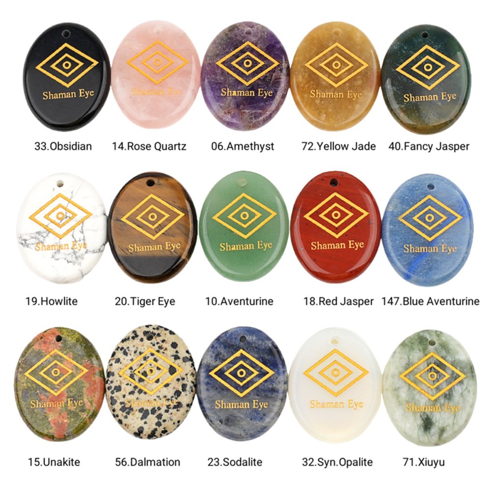 Oval Gemstone Pendant Craved Logo for Making Jewelry 35x45MM Stone Beads Healing Chakra Crystal