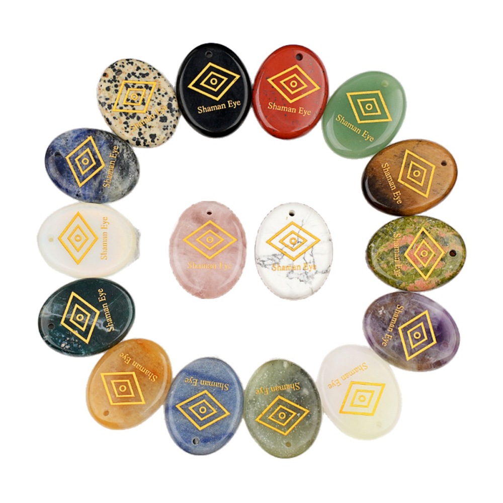 Oval Gemstone Pendant Craved Logo for Making Jewelry 35x45MM Stone Beads Healing Chakra Crystal