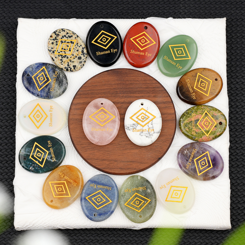 Oval Gemstone Pendant Craved Logo for Making Jewelry 35x45MM Stone Beads Healing Chakra Crystal