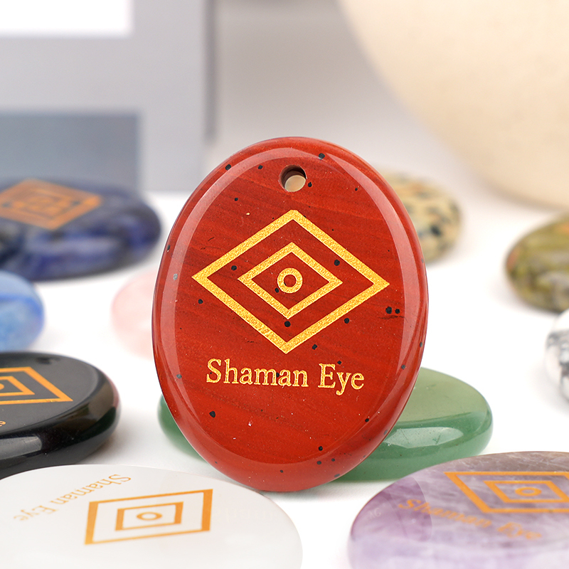Oval Gemstone Pendant Craved Logo for Making Jewelry 35x45MM Stone Beads Healing Chakra Crystal