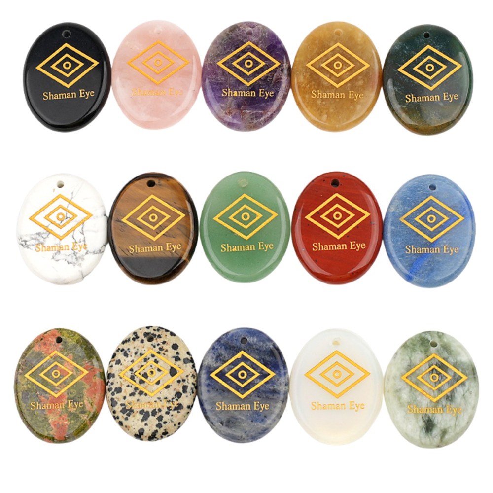 Oval Gemstone Pendant Craved Logo for Making Jewelry 35x45MM Stone Beads Healing Chakra Crystal