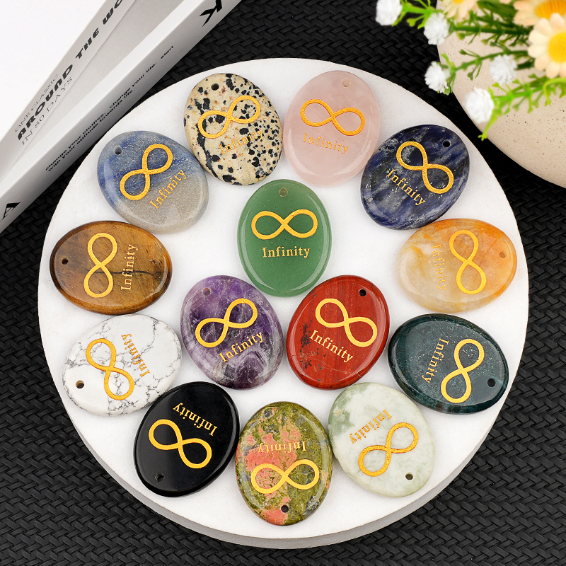 Oval Gemstone Pendant Craved Logo for Making Jewelry 35x45MM Stone Beads Healing Chakra Crystal