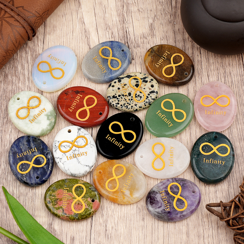 Oval Gemstone Pendant Craved Logo for Making Jewelry 35x45MM Stone Beads Healing Chakra Crystal