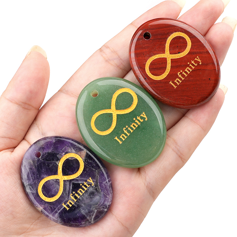 Oval Gemstone Pendant Craved Logo for Making Jewelry 35x45MM Stone Beads Healing Chakra Crystal