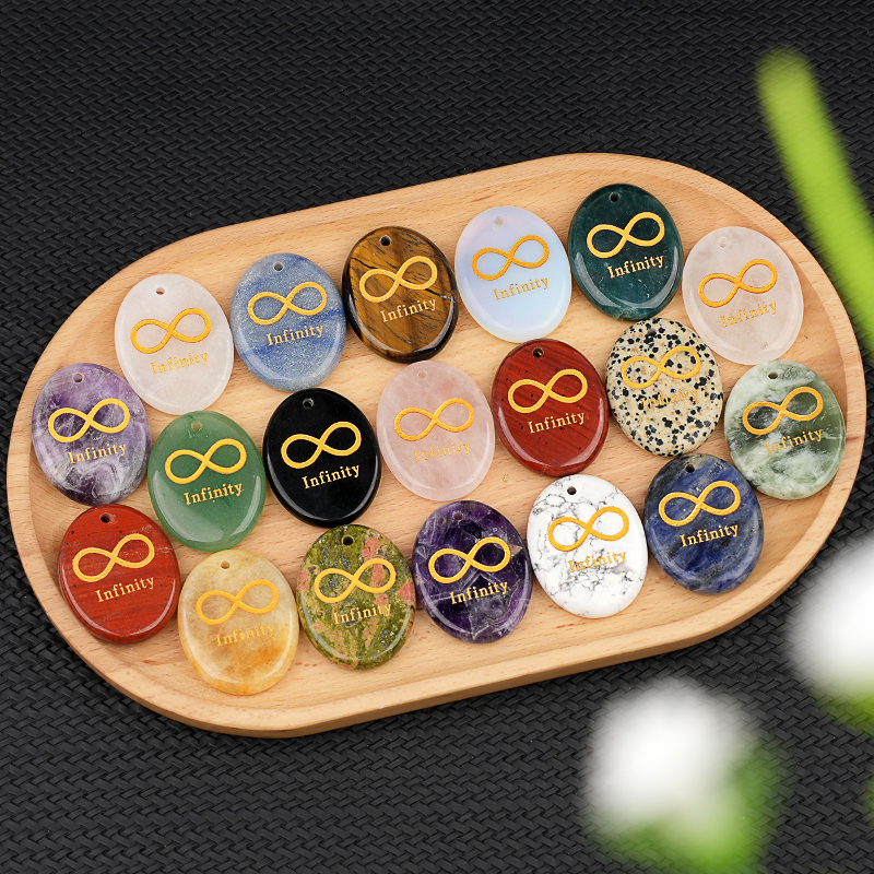 Oval Gemstone Pendant Craved Logo for Making Jewelry 35x45MM Stone Beads Healing Chakra Crystal