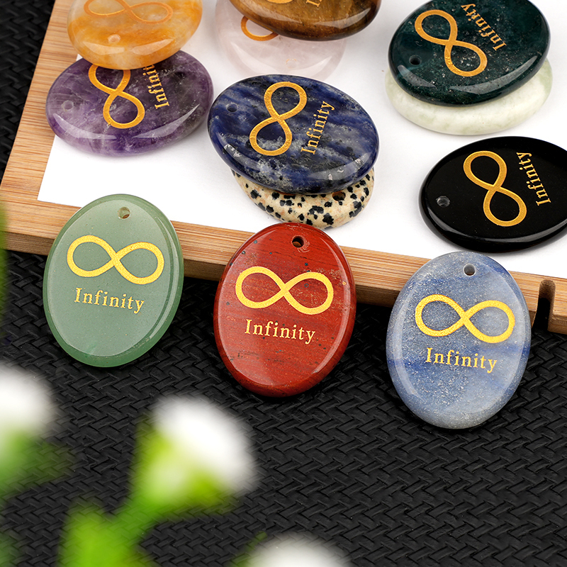 Oval Gemstone Pendant Craved Logo for Making Jewelry 35x45MM Stone Beads Healing Chakra Crystal