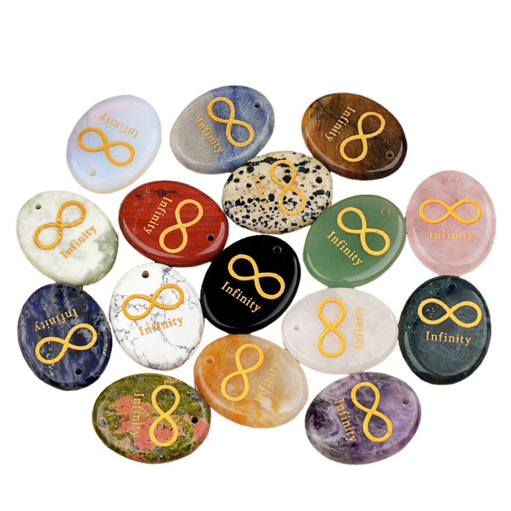 Oval Gemstone Pendant Craved Logo for Making Jewelry 35x45MM Stone Beads Healing Chakra Crystal