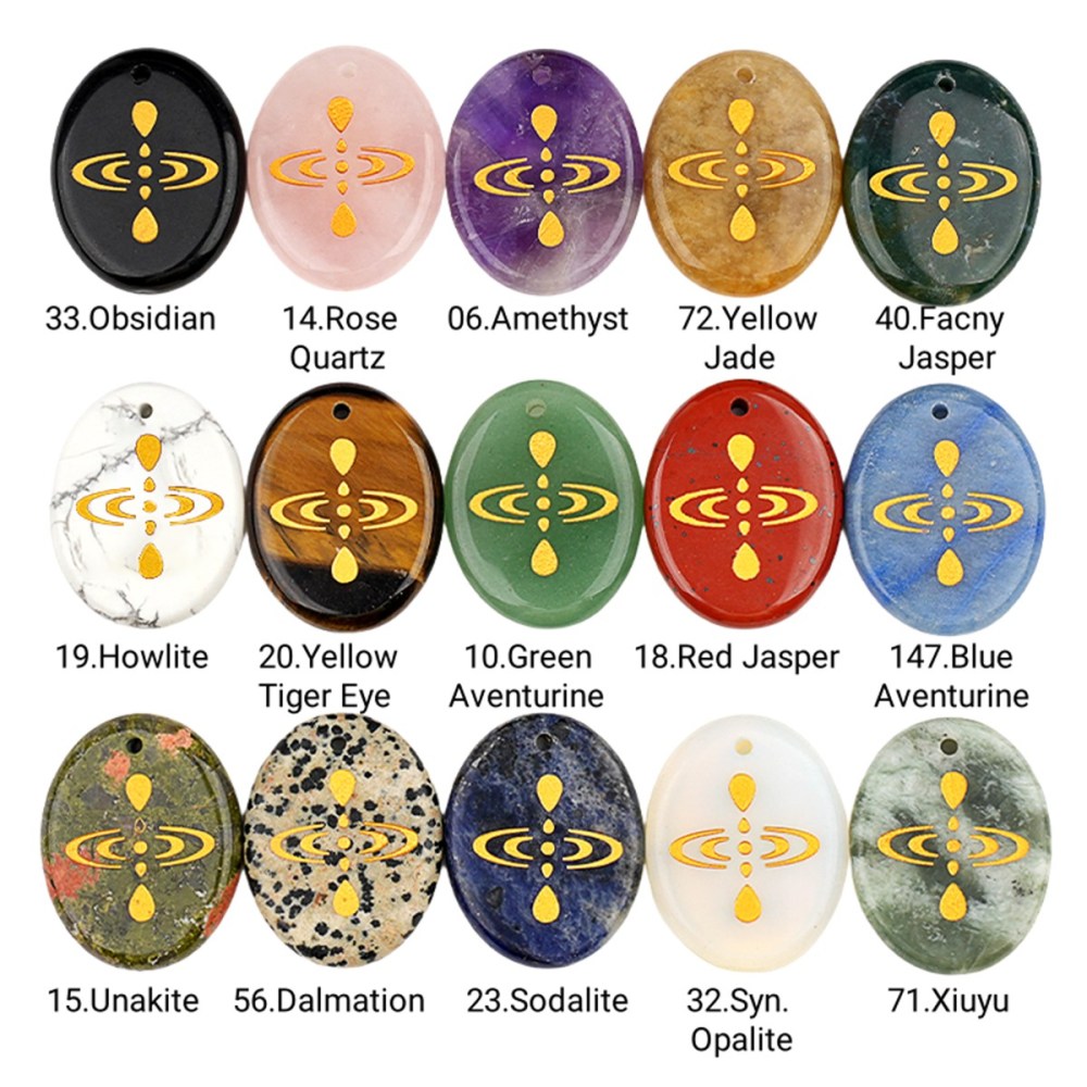 Oval Gemstone Pendant Craved Logo for Making Jewelry 35x45MM Stone Beads Healing Chakra Crystal