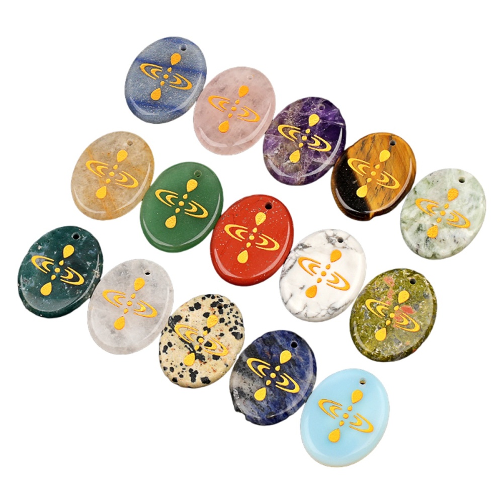 Oval Gemstone Pendant Craved Logo for Making Jewelry 35x45MM Stone Beads Healing Chakra Crystal