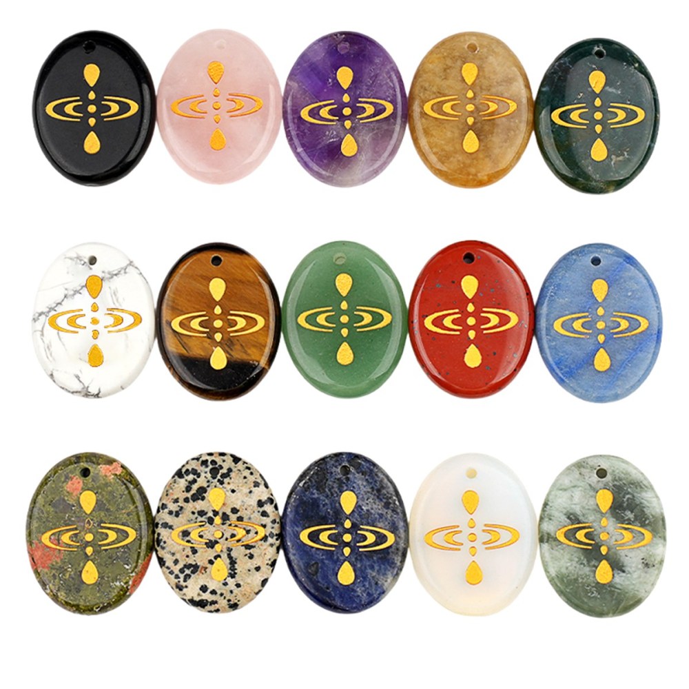 Oval Gemstone Pendant Craved Logo for Making Jewelry 35x45MM Stone Beads Healing Chakra Crystal